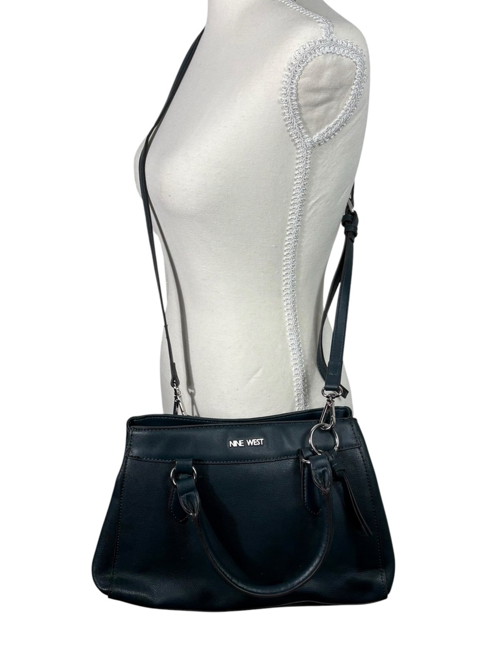 Nine West Teal Blue/Green Vegan Leather Convertible Crossbody Bag Tote Travel